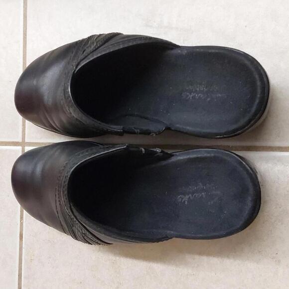Clark's bendables 8M black leather open heel slip on shoes - Picture 2 of 12